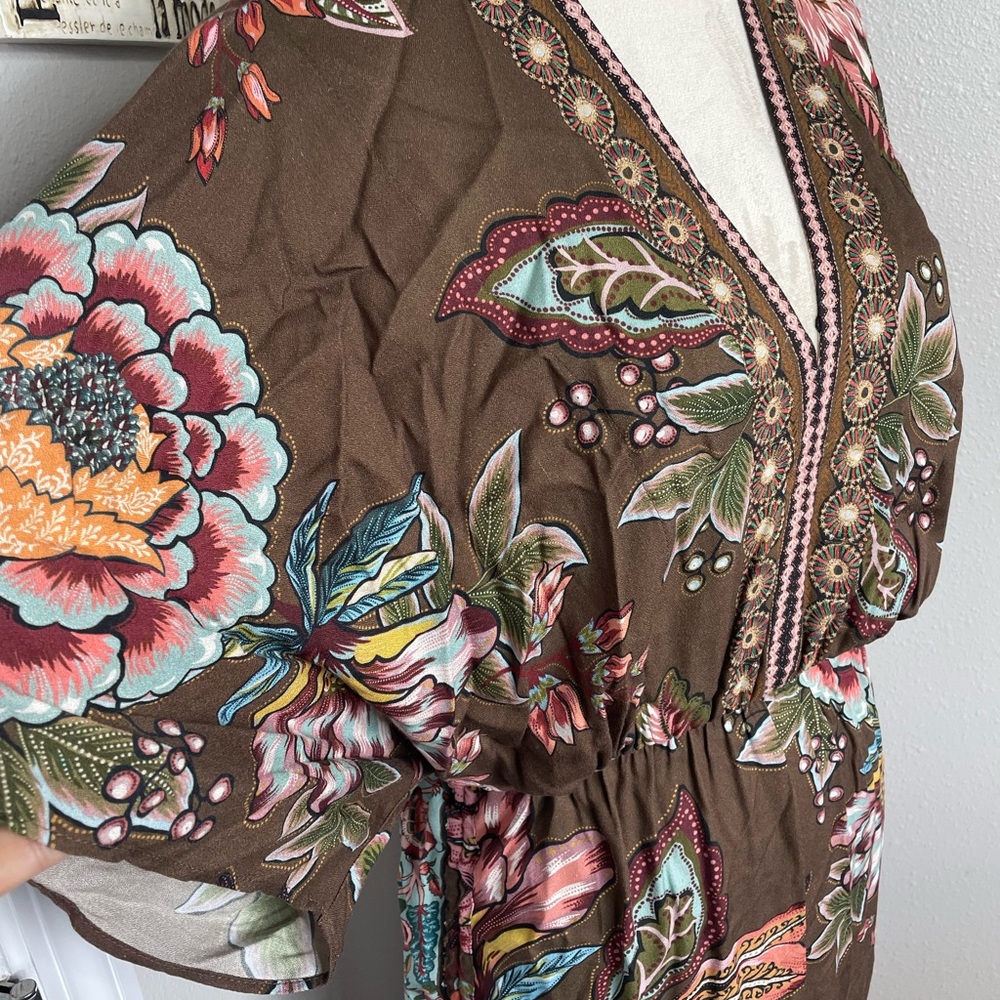 FARM Rio Brown Floral Maxi Dress with Pink & Yellow Accents - Picture 9 of 13